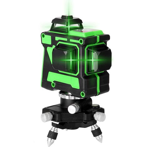 Niveau laser 3D vert d'extérieur, niveau de construction polyvalent 12 lignes, nivellement à 3 degrés, 2 piles, autonivelant, support pivotant, avec trépied (1/5)
