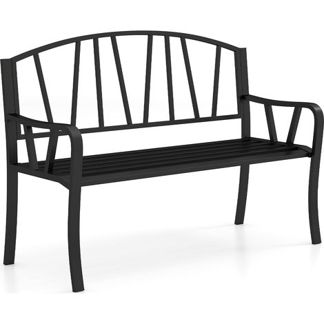 Banc de jardin en métal 51 pouces avec accoudoirs incurvés pour 2-3 personnes - noir