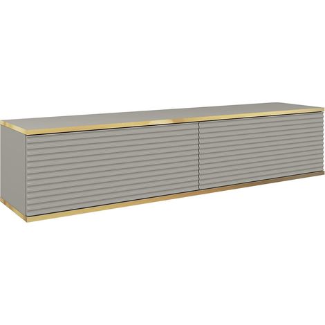 Mobile TV con lamelles grigie, 135 x 30 x 32 cm, Push to Open (1/5)