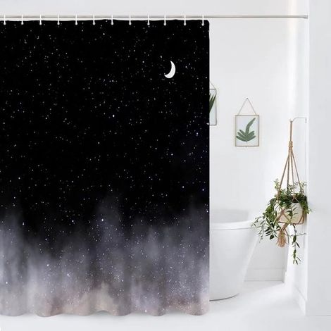 Tenda da doccia "Mezzanotte nella nebbia" 72x72 pollici - Tema cielo stellato e notte al chiaro di luna - Poliestere impermeabile - Con ganci - Decorazione per il bagno (1/5)