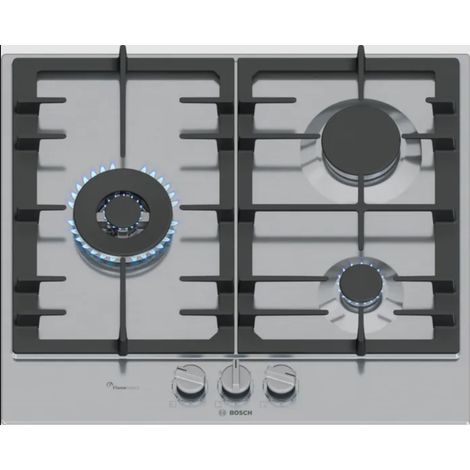 Bosch – Plaque de cuisson gaz 60cm 3 feux 8000W – Acier inox – Encastrable – Boutons métalliques amovibles – PCC6A5I90 (1/5)