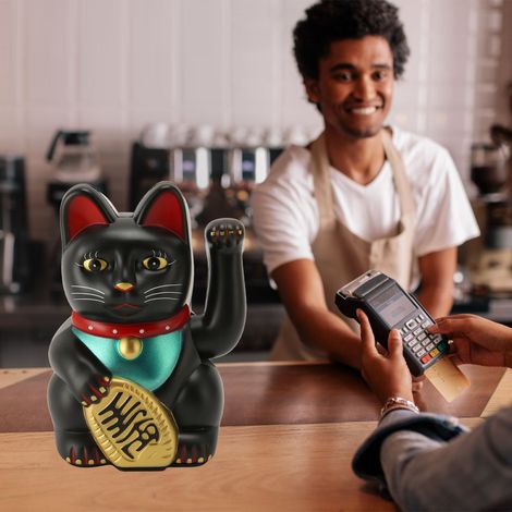 Chat porte-bonheur décoratif de 15 cm pour voiture, cadeau d'ouverture de magasin, comptoir de caisse, hall d'entrée, décoration intérieure, ornement électrique Feng Shui en forme de chat, noir 0256E (1/5)