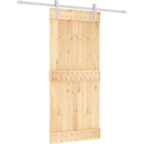 Sliding Door Natural and White 90 x 210 cm Solid Pine Wood vidaXL (1/5)