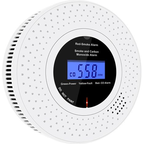 Détecteur de Fumée et de Monoxyde de Carbone combiné avec Affichage LCD, Alarmes de Fumée Pile AA remplaçable Incluse, Alarme pour Fumée et CO avec Bouton Test/Silence, Lot de 1 (1/5)