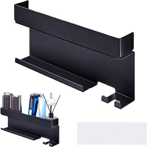 Soporte para secador y plancha de pelo, acero inoxidable, no requiere perforación, soporte de pared para secador y plancha de pelo con almacenamiento de accesorios 7 en 1 y rizador. (1/5)