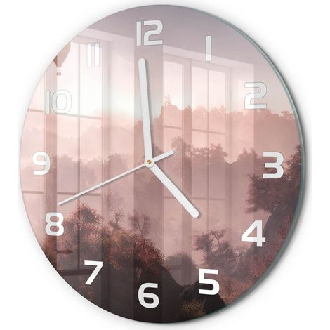 Horloge Murale Ronde Originale en Verre Silencieuse Design Moderne Salon Ballon au-dessus de la forêt fi 30 cm (1/5)