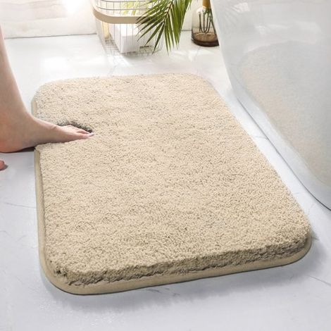 Tapis de bain antidérapant - Tapis de bain - Tapis de sol épais à poils longs - Tapis de bain absorbant - Tapis de bain - 60 x 90 cm - Fibre de polyester - Blanc cassé (1/5)