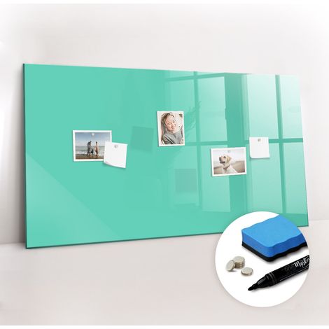 Tableau magnétique, panneau d’affichage, pense-bête, impression sur Verre – 120 cm x 60 cm - Turquoise (1/5)