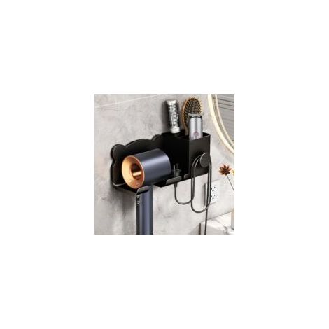 Houhence – Soporte de pared para secador de pelo – Organizador autoadhesivo negro – Resistente a la humedad – Fácil instalación en azulejos y vidrio – Crezuo