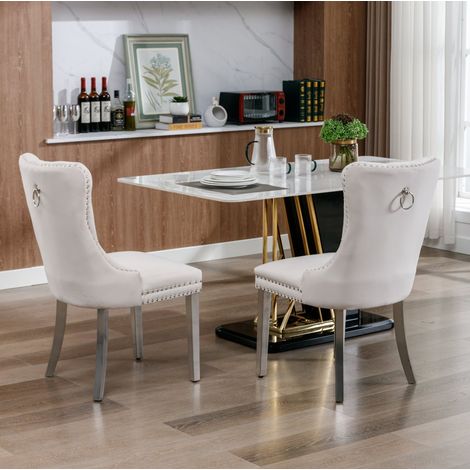 sedia sala da pranzo velluto beige schienale alto imbottita OKMYHOME (1/5)