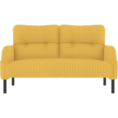 Canapé droit 2 places en velours côtelé jaune avec poche latérale et pieds en métal (1/4)