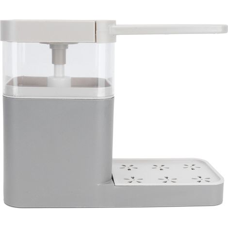 1 distributeur de savon à pression manuelle, gris, 25 x 9,1 x 21 cm, avec support pour torchon et éponge, organisateur de cuisine (1/5)