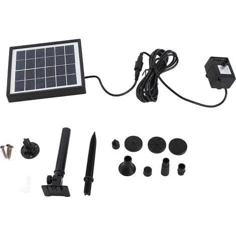 Pompe à eau solaire 6V 1,5W, 6 modes, débit 160L/h, hauteur de refoulement 50cm, avec 8 buses, pompe pour fontaine solaire. (1/4)