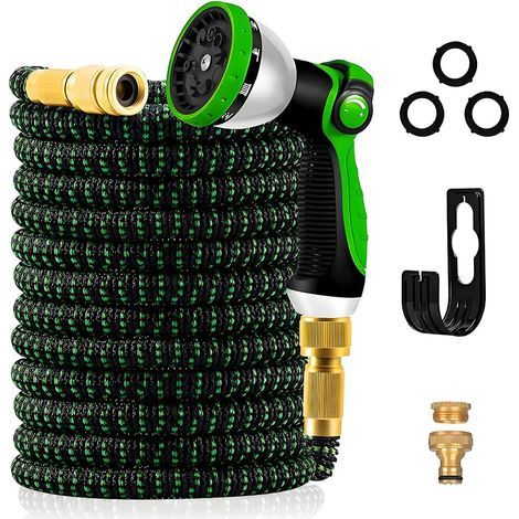 Tuyau d'arrosage extensible 30 mètres/100 pieds , léger et anti-fuite avec raccord en métal , tuyau en caoutchouc à trois couches , pistolet à 10 modes , idéal pour arroser le jardin , laver la v (1/5)