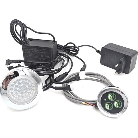 child- Contrôleur à encastrer triple bouton Kit Spots 68mm ø RGB ip68 étanche encastrable + bouton, système de contrôle de spots et transformateur (1/5)