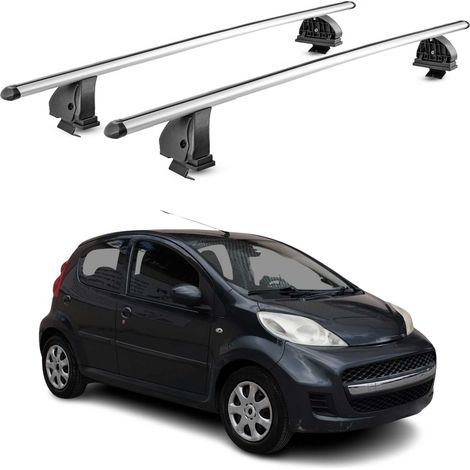 OMAC Barres de toit transversales en aluminium pour Peugeot 107 2005-2014 5Portes – TÜV / DIN 75302:2019 – Antivol inclus – Charge max 75 kg – 2 barres – Gris