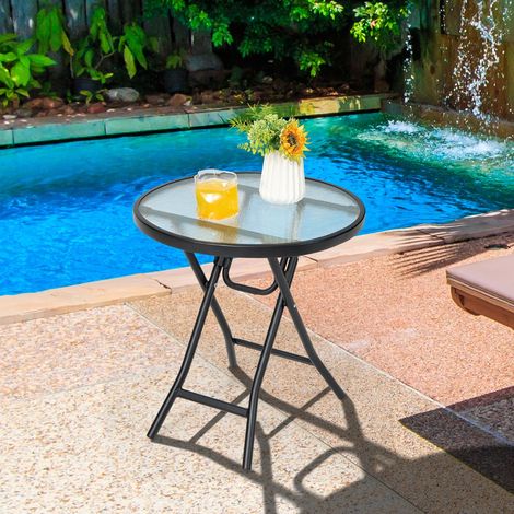 Table de Jardin Bistro Pliante φ46x47cm en Verre&Acier pour Intérieur Extérieur Patio Balcon Terrasse Charge 50 kg Noir (1/3)