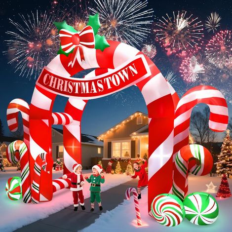 13FT Inflatable Christmas Giant Spice Decoration with Built-in LED Lights for Party, Indoor, Outdoor, Lawn, Garden (Double Candy Ark) (1/5)
