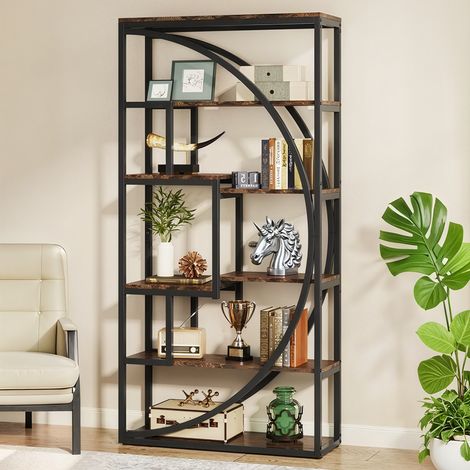 Industrielles 5-stöckiges Bücherregal, 180 cm hoch mit 8 offenen Regalböden, braun