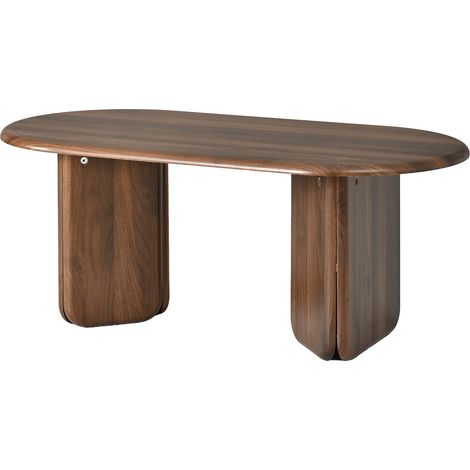 Table basse ovale effet noyer en MDF, 99 x 50 x 40 cm, plateau à bords arrondis et pieds robustes, charge maximale 40 kg (1/5)