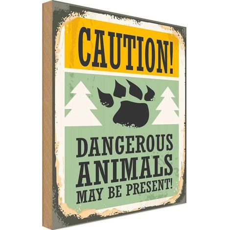 Panneau en bois 40x30 cm Attention animaux dangereux Panneau d'avertissement Panneau d'information (1/4)