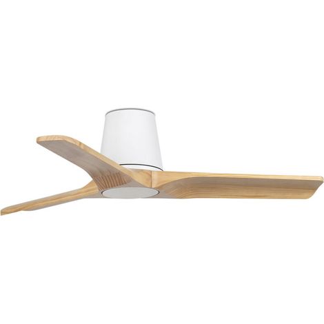 Ventilatore da soffitto bianco opaco con 3 pale in legno chiaro – Motore DC a 6 velocità – Telecomando – 33836 (1/4)