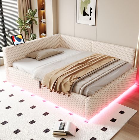Bett Polsterbett Stauraum 140x200 Samt Beige OKMYHOME
