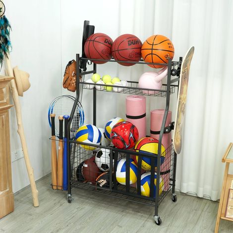Organisateur d'équipement sportif pour garage, support de rangement pour ballons de grande capacité, chariot à roulettes pour ballons (intérieur et extérieur)