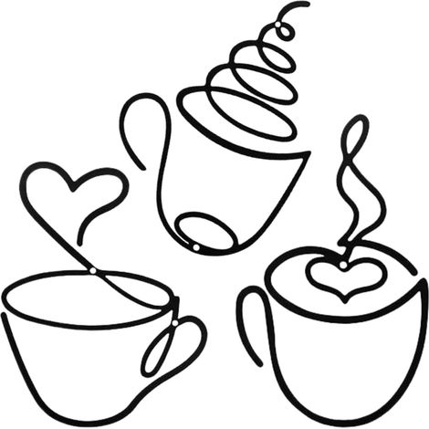 Set of 3 black metal wall decorations – Coffee cup design with heart – Easy to hang without drilling – For kitchen, living room, cafe – Original home gift – Rust resistant (1/5)