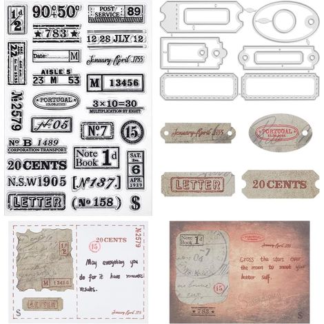 Lot de 2 tampons et matrices de découpe en métal pour la fabrication de cartes - Chiffres vintage transparents - Réutilisables - Pour gaufrage d'album, loisirs créatifs, scrapbooking (1/5)