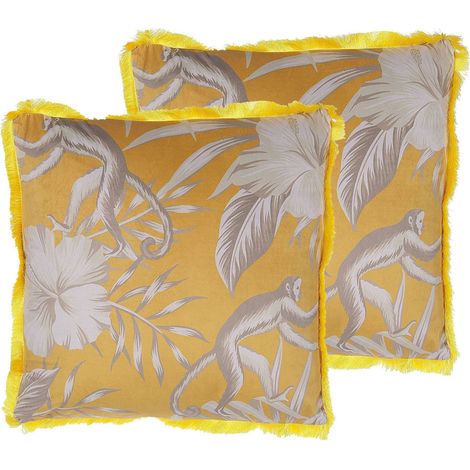 Conjunto de 2 cojines decorativos estampado animal amarillo 45 x 45 cm moderno glamour decoración accesorios Manju