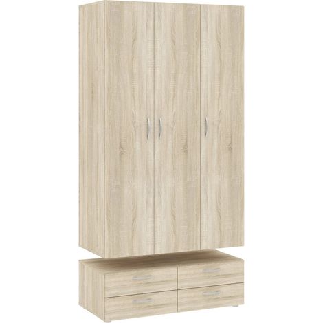 Dmora - Kleiderschrank 3 Türen Kinsale, Schlafzimmermöbel, Schrank, Garderobe, 111x52 h214 cm, Eiche