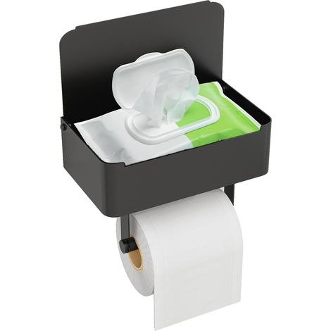 Porte-papier toilette en acier inoxydable 304 avec étagère – Distributeur de lingettes jetables avec rangement dissimulé – Organisateur mural de salle de bain