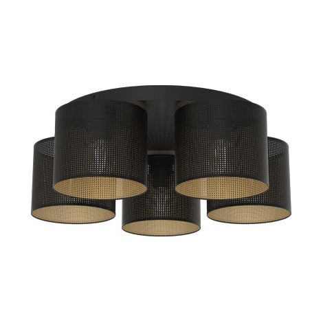 Plafonnier loft métal 5 grilles noir/or E27 Luminex