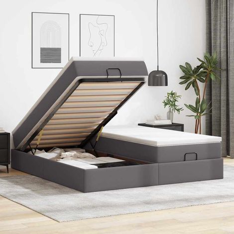 Ottoman-Bett mit Matratzen Grau 200x200 cm Kunstleder (1/5)