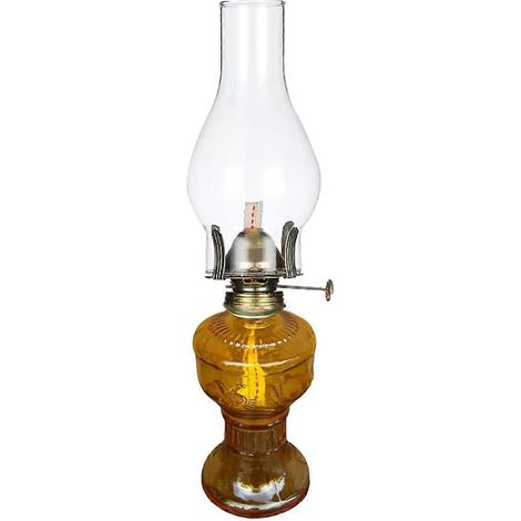 Lampe à huile rustique en verre vintage, lampe à charbon, lampe à huile d'intérieur jaune (1/4)