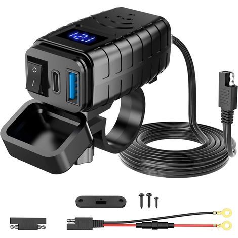 Port USB 66 W étanche pour moto - Port de charge USB avec interrupteur marche/arrêt pour camionnette, VTT, bateau SAE à 12 V (1/5)