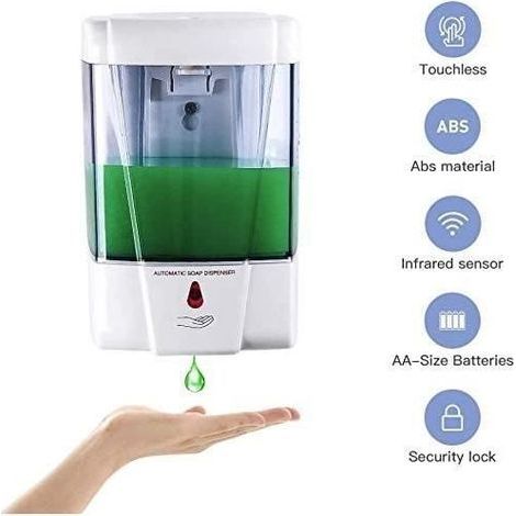 Automatischer, berührungsloser Seifenspender (weiß) – Infrarot – 700 ml – Weiß (1/4)