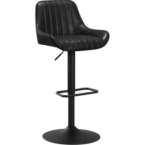 WOLTU Juego de 1 taburete de bar – Taburete alto de cocina de piel sintética encerada con respaldo, silla giratoria y regulable para península de cocina – Negro intenso (1/5)