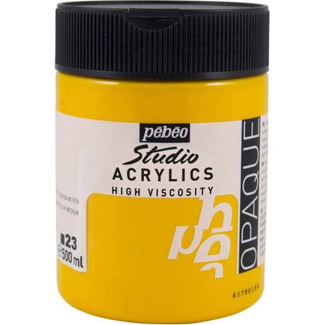 Peinture Acrylique - PEBEO - Jaune Cadmium Moyen - 500 ml - Séchage rapide - Pour toutes surfaces