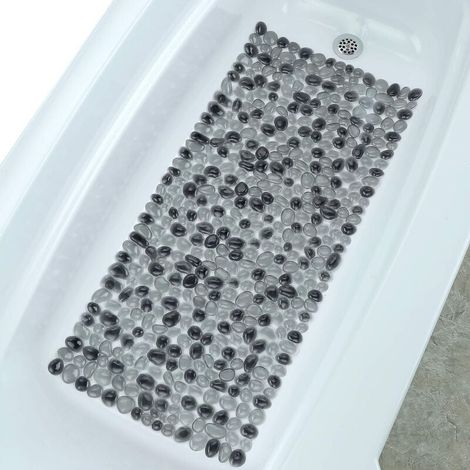 Motif Galets de rivière,Tapis de Bain Gris foncé Extra Long Effet Galets, idéal pour Les Pieds fatigués, Aide à prévenir Les glissades (1/3)