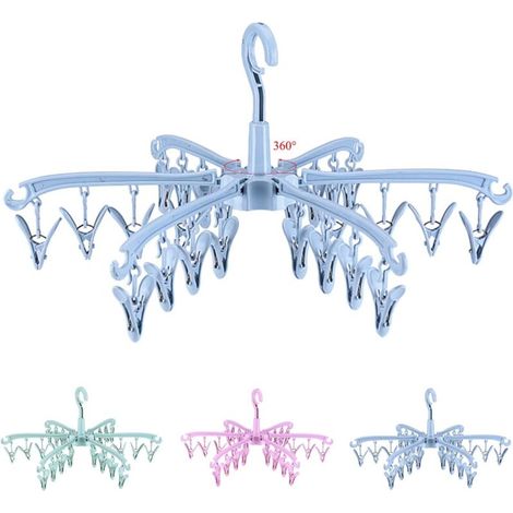 Stendibiancheria pieghevole, set da 24 pezzi, per calzini, asciugamani, biancheria intima, solette (blu) - Crezuo
