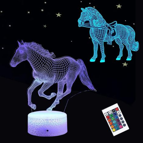 Veilleuse 3D Cheval, 3 Motifs avec Télécommande, 16 Couleurs LED Illusion Animal pour Maison Bureau Décoration Cadeaux (1/5)