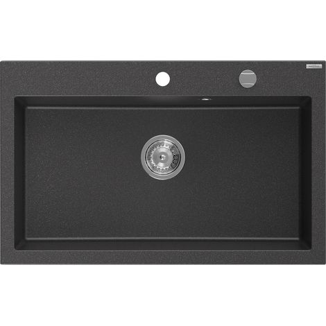 Mexen Elix évier en granit 1 bac 800 x 500 mm, noir moucheté, siphon chromé - 6527801005-76