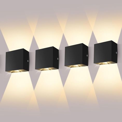 Pack of 4 LED Wall Lights 7 W Modern Interior 3000 K Square Black Decor  Warm White Modern Up Down Aluminum Wall Lamp for Bedrooms, Living Room (1/5)