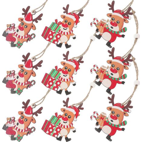 Décorations de Noël à suspendre au sapin, pendentifs de Noël en bois compatibles avec la maison, 9 pièces (1/5)
