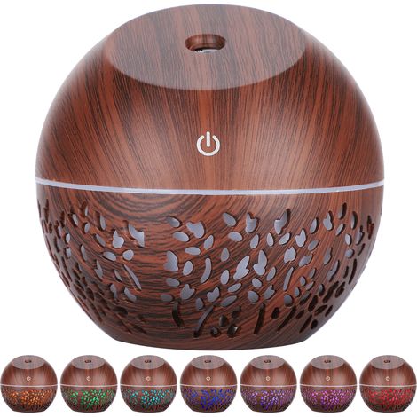 Mini humidificateur USB avec veilleuse, diffuseur d'huiles essentielles et purificateur d'arômes, aspect bois foncé, 130 ml (1/5)