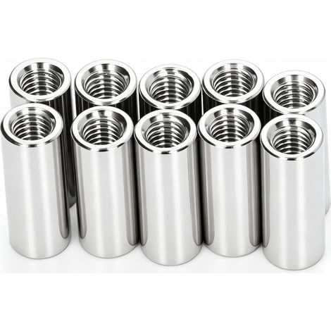 10 Écrous de Jonction Ronds Filetage M8x1.25 12mm Longueur 30mm Acier 304 (1/5)