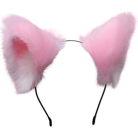 Niedliches, flauschiges Katzen-Fuchsohren-Cosplay-Anime-Fellhaarband – Rosa und Weiß