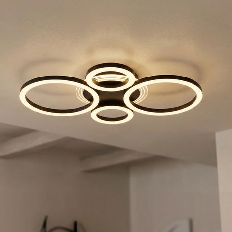 LED Deckenleuchte schwarz Designleuchte Ringe Wohnzimmerlampe Deckenlampe, Metall, 40W 2500Lm warm-kaltweiß, LxBxH 53x35,5x6,1 cm